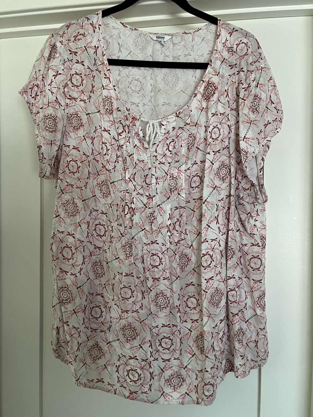 Sonoma White Tunic with Red Medallion Print